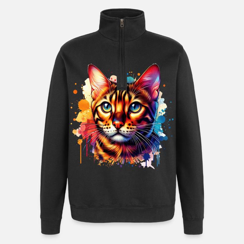 Motif du chat du Bengale - Sweat à zip 1/4 - noir