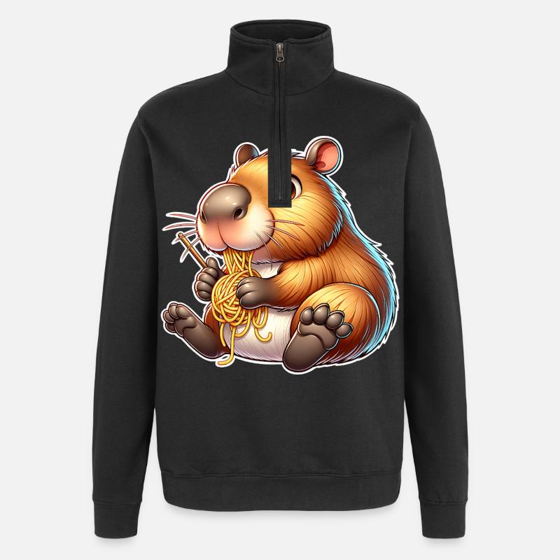 Pâtes à capybara - Sweat à zip 1/4 - noir
