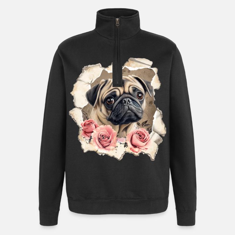 Carlin aux roses - Sweat à zip 1/4 - noir