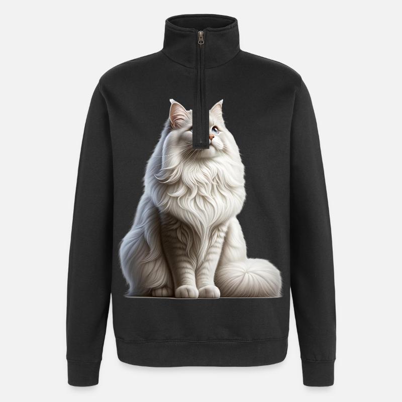 Chat angora turc - Sweat à zip 1/4 - noir