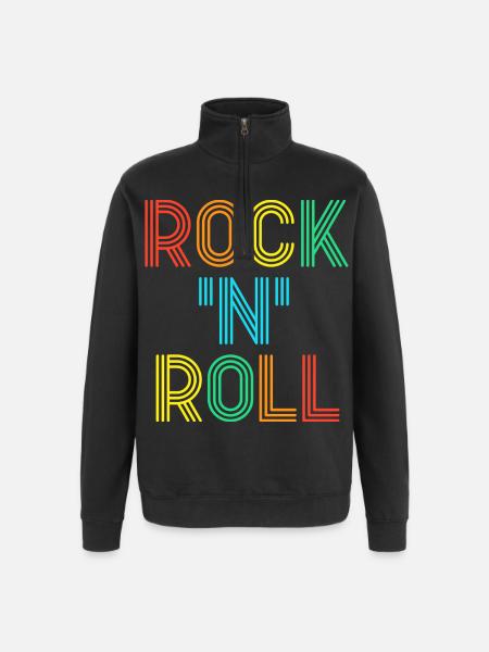 Rock'N'Roll Mehrfarbiger Retro-Neontext - Quarter-Zip-Sweatshirt - Schwarz