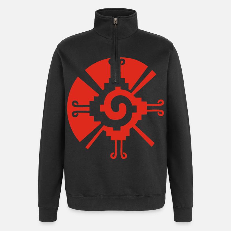 Sonnengeometrisches Muster (Rot) - Quarter-Zip-Sweatshirt - Schwarz