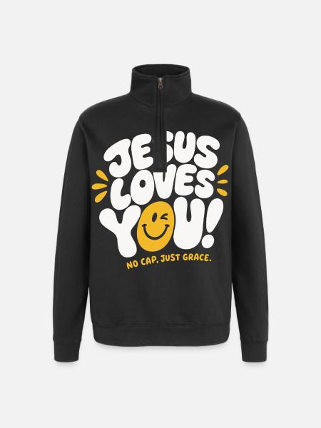 Jesus Loves You Grace Design - Quarter-Zip Sweatshirt - black