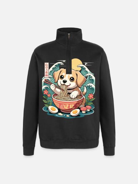 Kawaii Puppy Ramen Waves たのろ稲朔 Sunrise Bowl - Quarter-Zip Sweatshirt - black