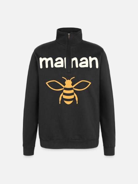 Maman Abeille sur Noir - Sweat à zip 1/4 - noir