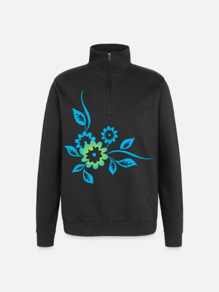 Blue flowers - Quarter-Zip Sweatshirt - black