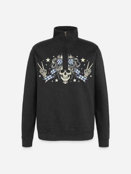 Schädel mit Karo Band - Quarter-Zip-Sweatshirt - Schwarz
