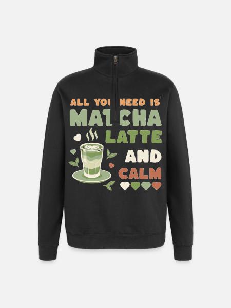 Matcha Latte Calm Design - Quarter-Zip-Sweatshirt - Schwarz