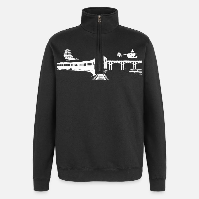 Eisenbahn Skizze - Quarter-Zip-Sweatshirt - Schwarz