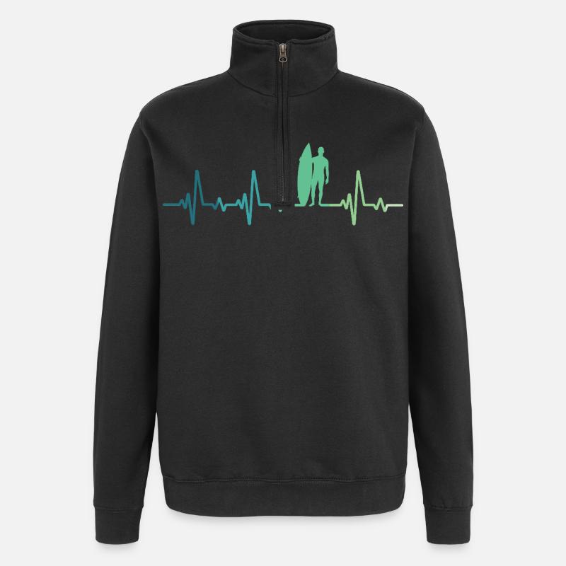 Surf-Herzschlag-Surfer-Geschenk - Quarter-Zip-Sweatshirt - Schwarz