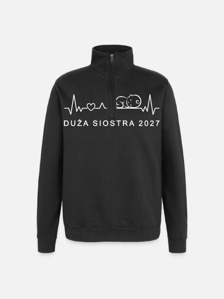 Große Schwester 2027 Herzschlag Polnisch - Quarter-Zip-Sweatshirt - Schwarz