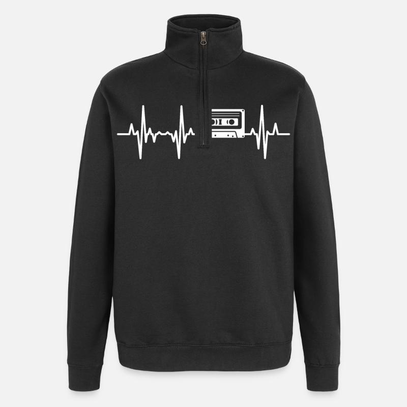 80er Kassette Herzfrequenz - Quarter-Zip-Sweatshirt - Schwarz