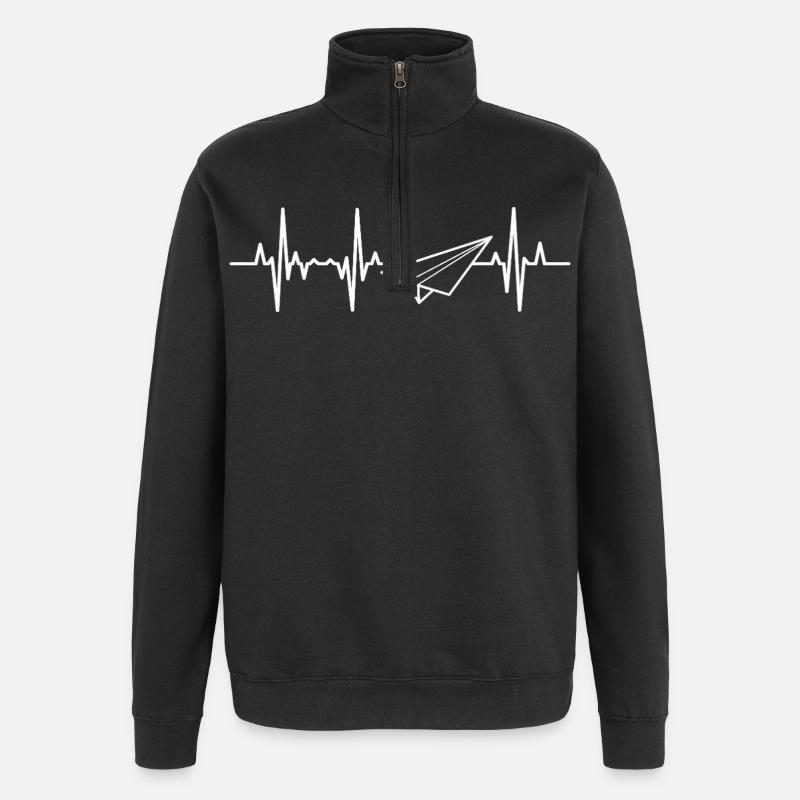 Papierflugzeug Heartbeat - Quarter-Zip-Sweatshirt - Schwarz