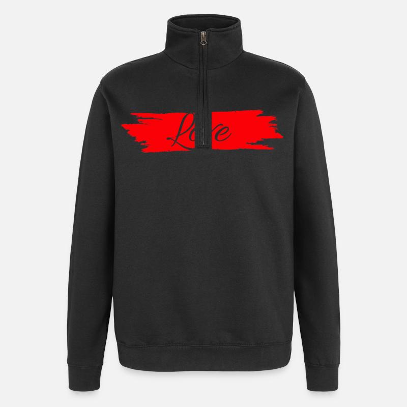 Love with red paint stripe # - Quarter-Zip Sweatshirt - black
