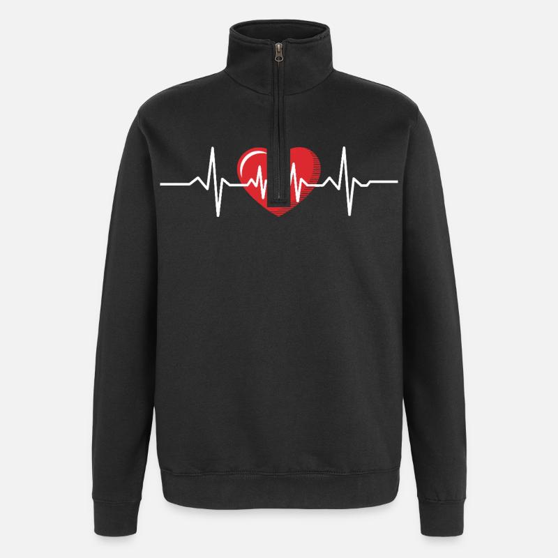 Conception de cardiogramme de rythme cardiaque - Sweat à zip 1/4 - noir
