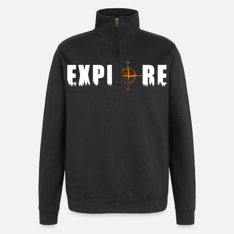Explore Motiv mit einem Kompass - Quarter-Zip-Sweatshirt - Schwarz