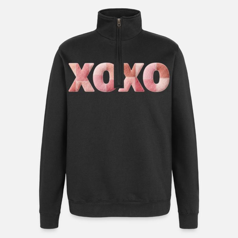 XOXO Patchwork disant Bisou-Câlin - Sweat à zip 1/4 - noir