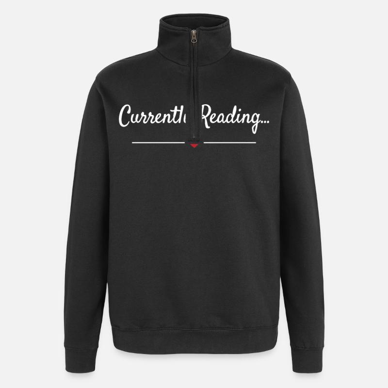 Currently Reading Bücherwurm Spruch - Quarter-Zip-Sweatshirt - Schwarz