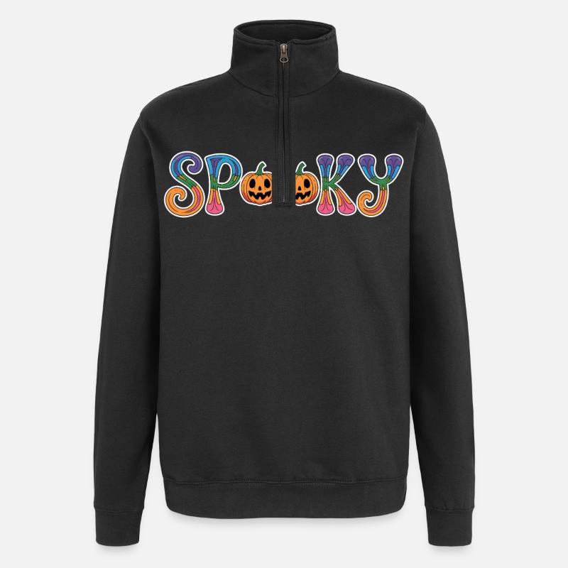 Lettrage d’Halloween effrayant avec citrouille - Sweat à zip 1/4 - noir