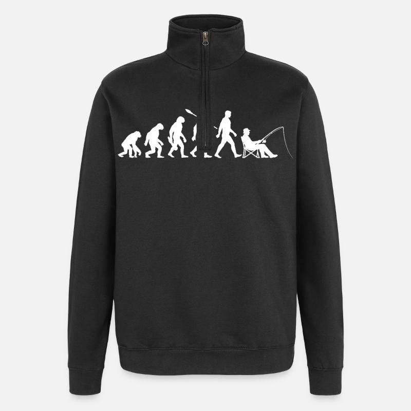 Evolution - Angler, Angeln Geschenk - Quarter-Zip-Sweatshirt - Schwarz