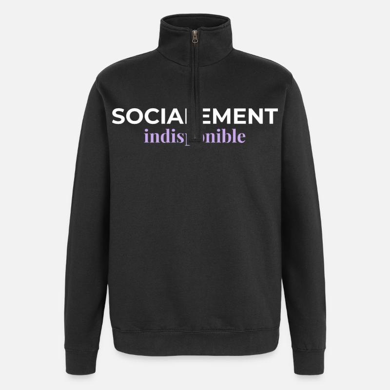 Socialement Indisponible — Introverti - Sweat à zip 1/4 - noir
