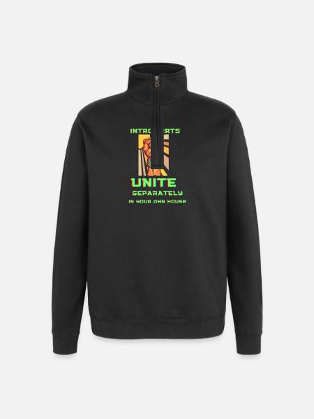 Introverts Unite: Homebound Fist - Quarter-Zip-Sweatshirt - Schwarz