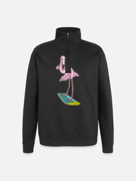Flamingo Surfing Surfboard Summer - Quarter-Zip Sweatshirt - black