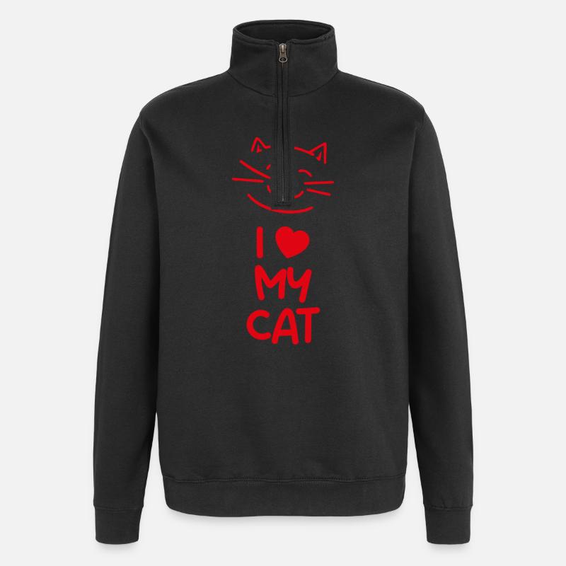 J’aime mon chat - Sweat à zip 1/4 - noir