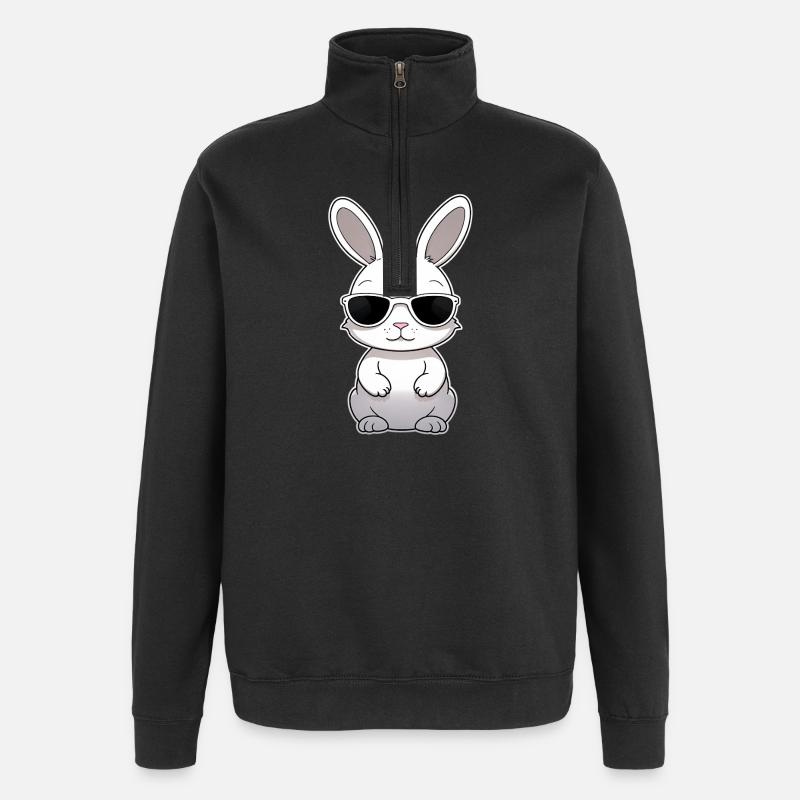 Cool bunny with sunglasses - Quarter-Zip Sweatshirt - black