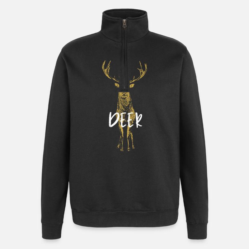 Cerf Éclat Orangé Dessin Detailé - Sweat à zip 1/4 - noir