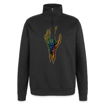 Regenbogen Knochenhand HALLOWEEN 🎃 - Quarter-Zip-Sweatshirt - Schwarz - Vorne - AI Model Female 172 light (172cm) & AI Model Male 178 dark (178cm)