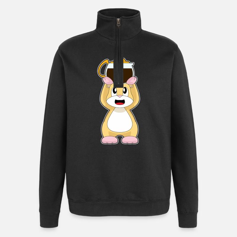 Hamster Kaffee Kaffeekanne - Quarter-Zip-Sweatshirt - Schwarz