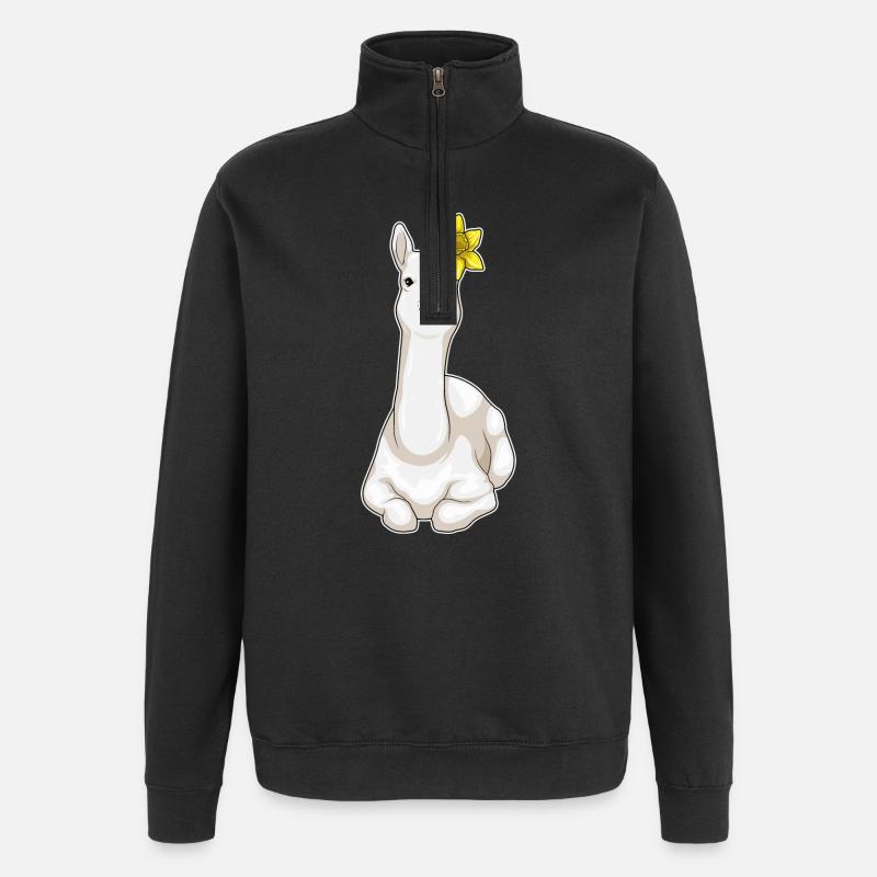 Lama Fleurs de Jonquille - Sweat à zip 1/4 - noir