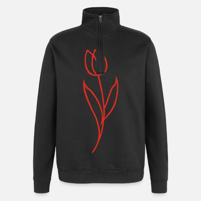 Esquisse d'une fleur rouge - Sweat à zip 1/4 - noir