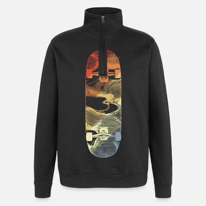 Dessin de skateboard rétro - Sweat à zip 1/4 - noir