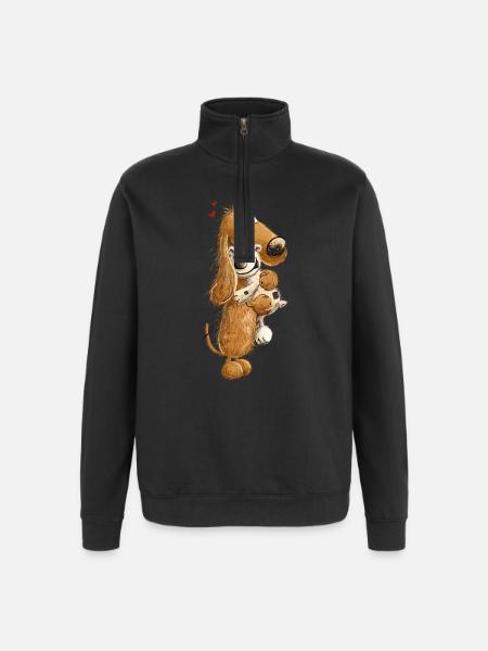 Dackel Mit Hundespielzeug Teckel Kuscheltier - Quarter-Zip-Sweatshirt - Schwarz