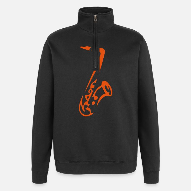 Saxy - Expressive Saxophon Silhouette Design - Quarter-Zip-Sweatshirt - Schwarz