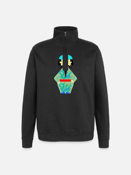 Ahnenkrieger mit grünem Drachen - Quarter-Zip-Sweatshirt - Schwarz