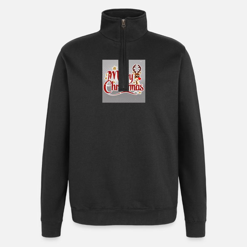 Merry Christmas Reindeer Glitter Script - Quarter-Zip Sweatshirt - black
