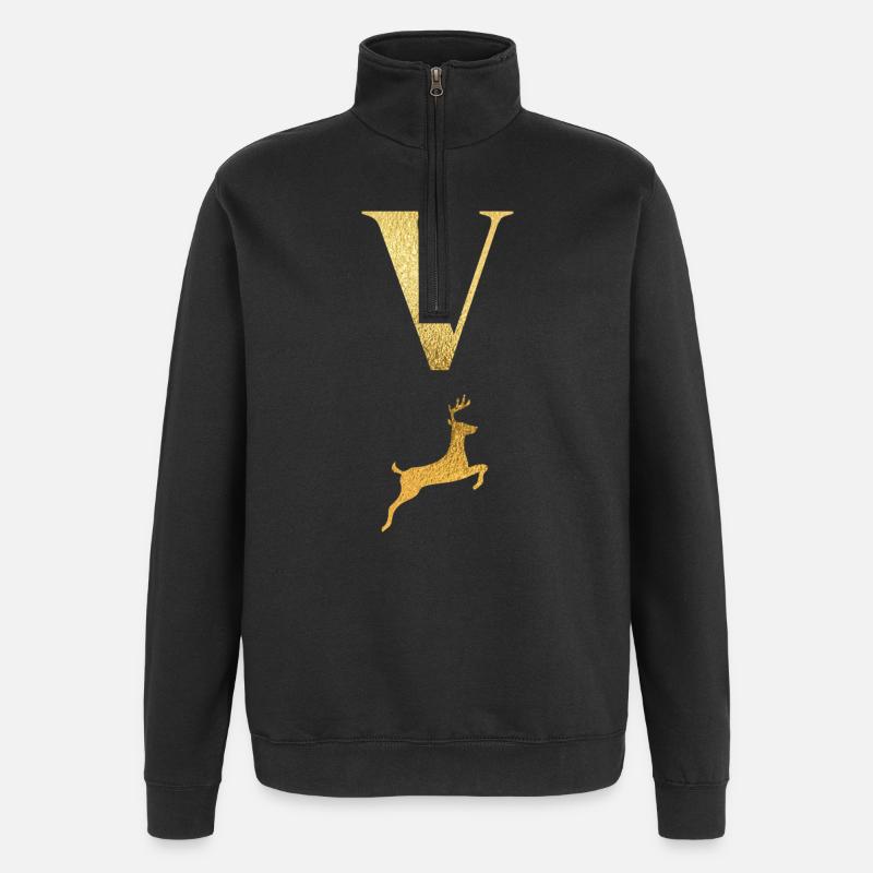 Buchstabe v goldener Hirsch - Geschenkidee - Quarter-Zip-Sweatshirt - Schwarz
