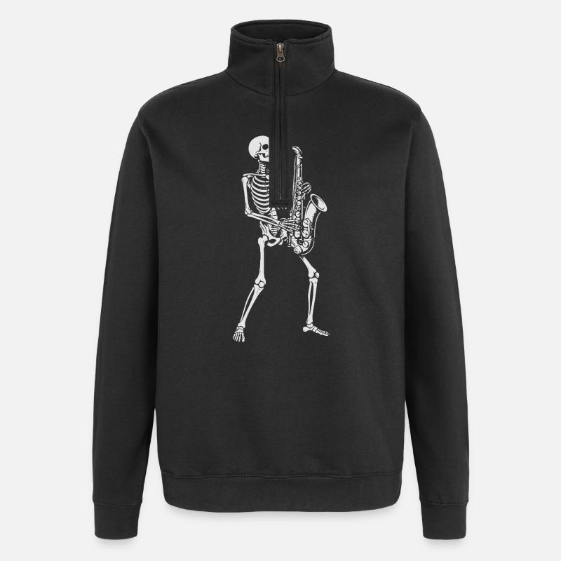 Skeleton Saxophonist gift - Quarter-Zip Sweatshirt - black