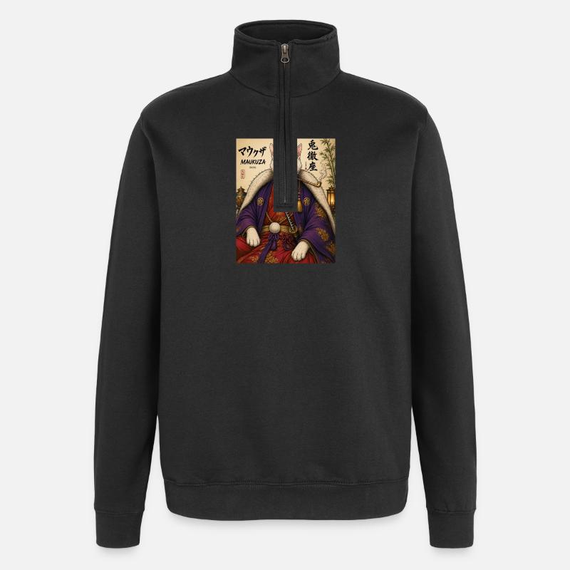 Maukuza Samurai Katze - Quarter-Zip-Sweatshirt - Schwarz