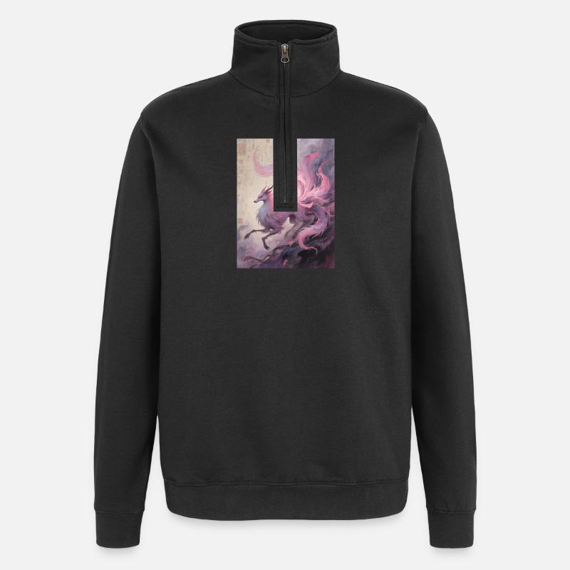 The Silk Chrysalis: Nine-Tailed Fox - Quarter-Zip Sweatshirt - black