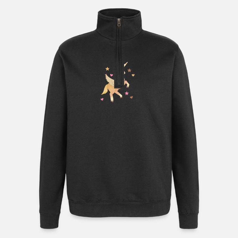 Einhorn, Pferd, Pony, Pegasus - Quarter-Zip-Sweatshirt - Schwarz