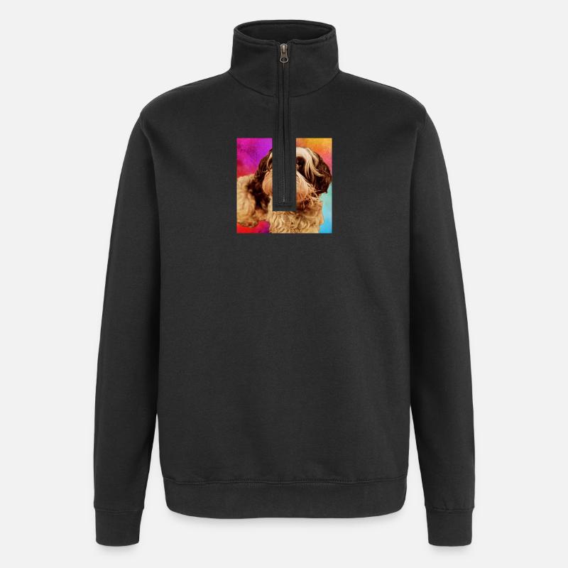 Hundeporträt mit buntem Hintergrund - Quarter-Zip-Sweatshirt - Schwarz
