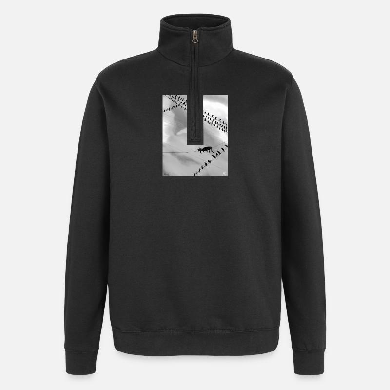 Chat monochrome sur lignes électriques - Sweat à zip 1/4 - noir