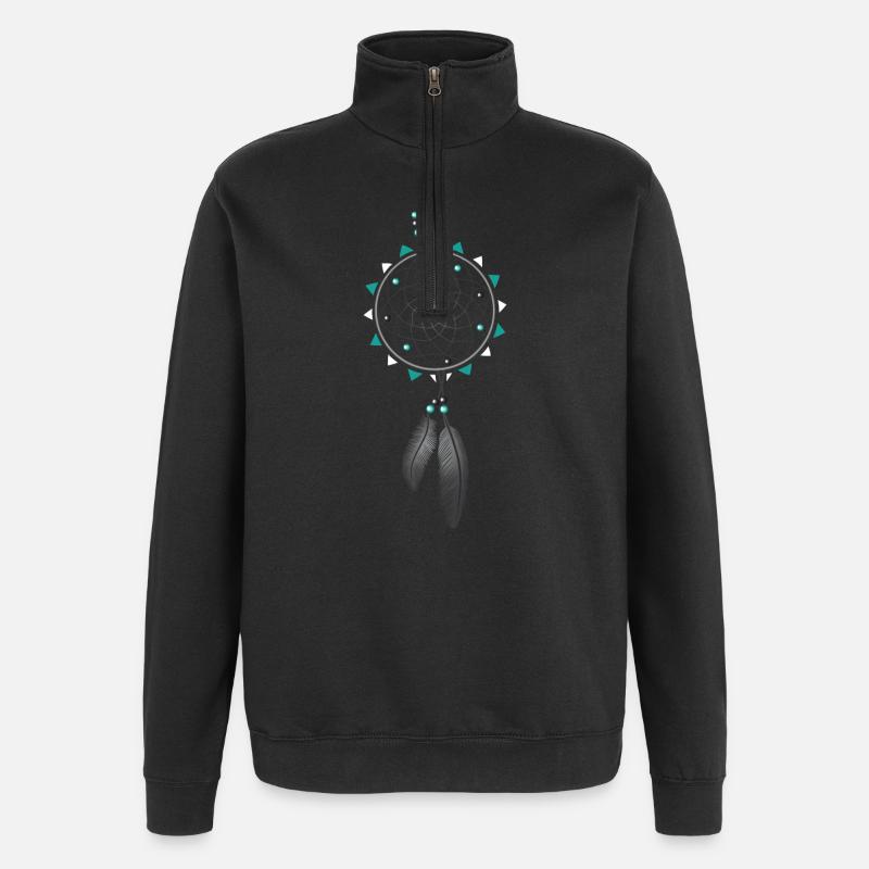 Dreamcatcher with pearls and feather. Turquoise. - Quarter-Zip Sweatshirt - black