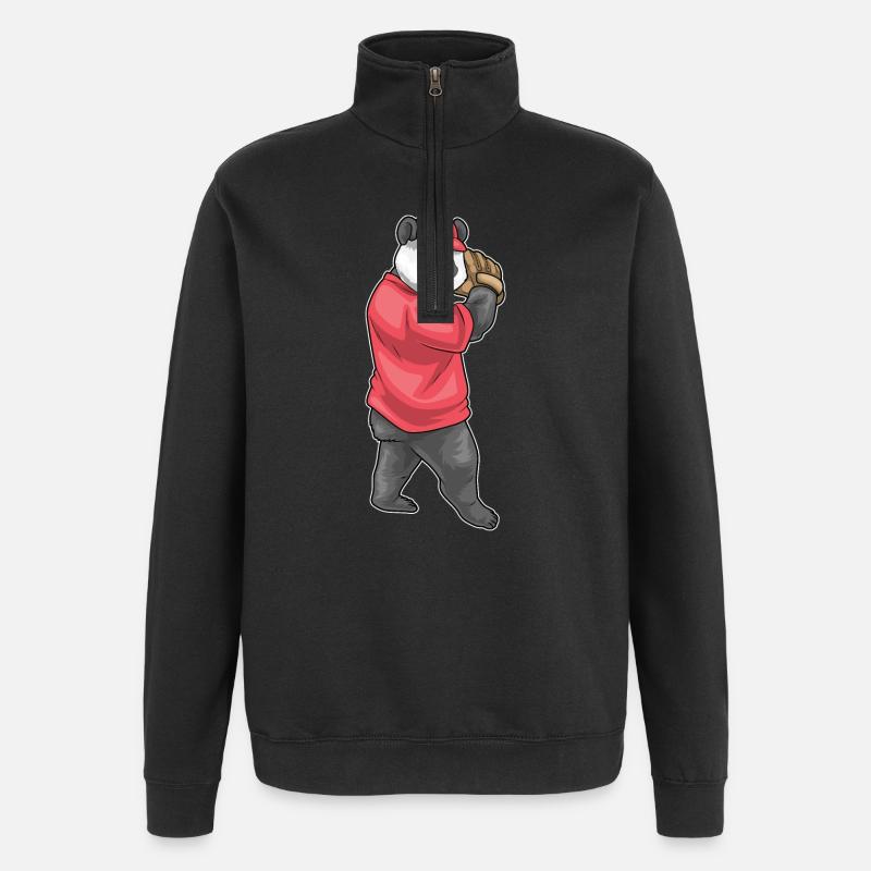 Panda Baseball Gant de baseball - Sweat à zip 1/4 - noir