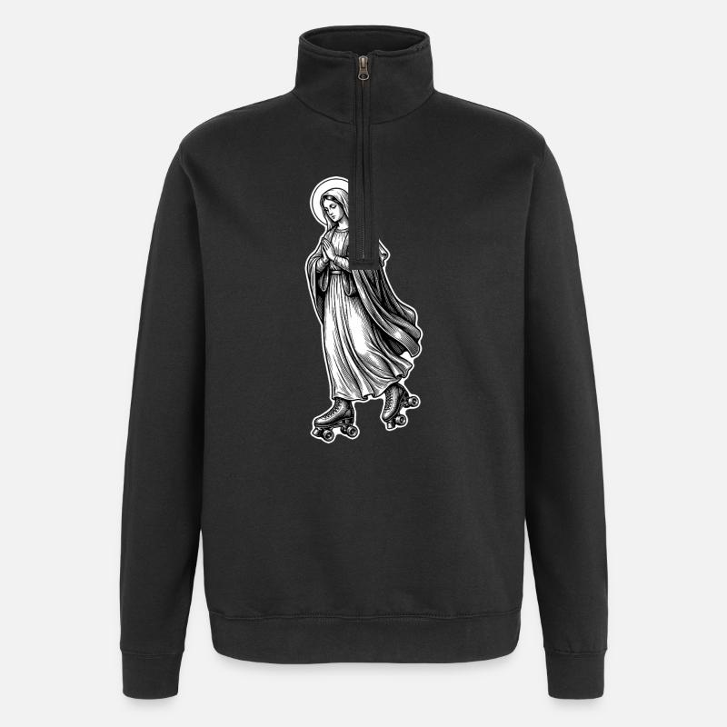 Roller Skate Mary - Sjov Jomfru Maria Meme - Sweatshirt med 1/4 lynlås - sort