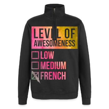 Français - Sweat à zip 1/4 - noir - Devant - AI Model Female 172 light (172cm) & AI Model Male 178 dark (178cm)